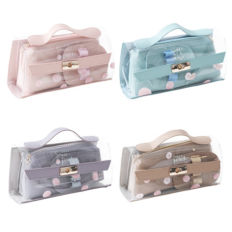 3 in 1 Stationery Fashionable Brush Box School Adult Pen Case Trendy PVC Pen Case With Visible Contents Plastic Pencil Cases