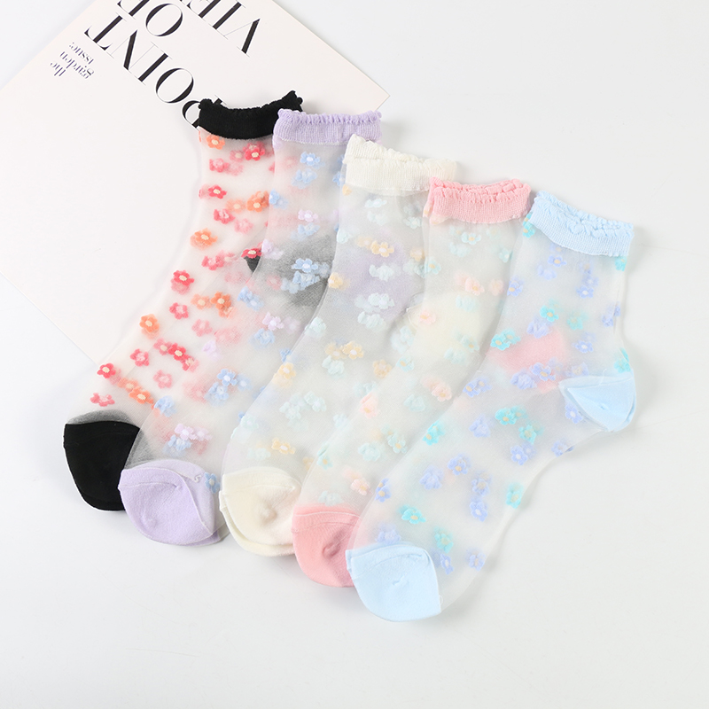 Women Nice Quality Fashion Summer Trend Striped Transparent Socks For Ladies