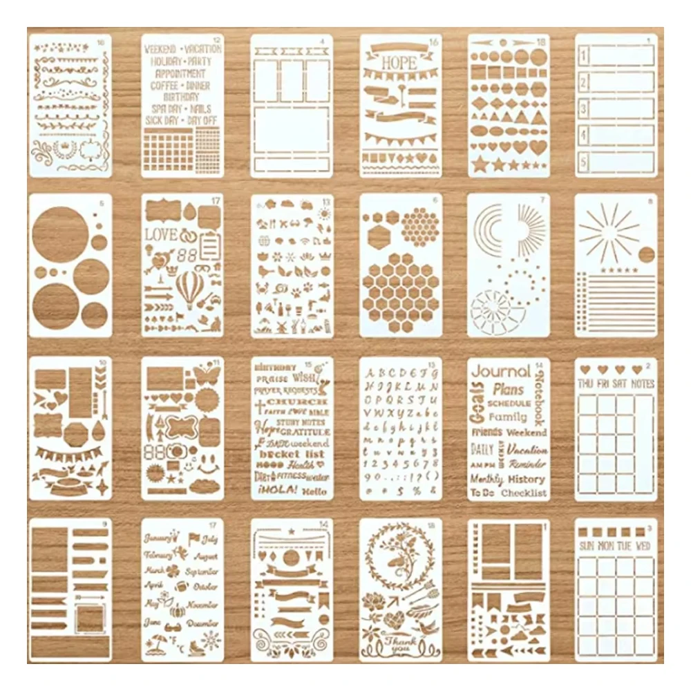 24 Pieces Plastic Journal Stencils Home Craft Planner DIY Drawing Template