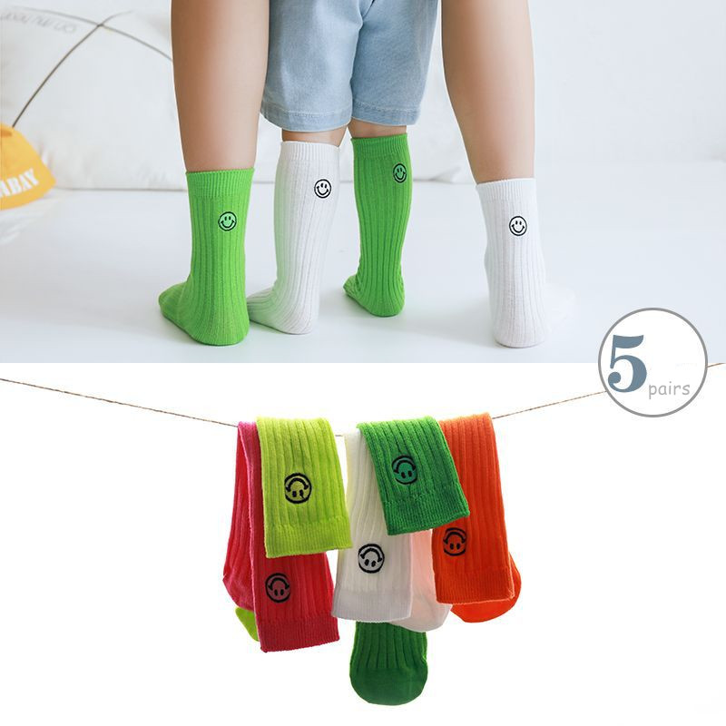Необычные носки Socksmate для родителей и детей, детские простые полосатые носки для мам и малышей, высокие женские носки с вышитым логотипом и улыбкой