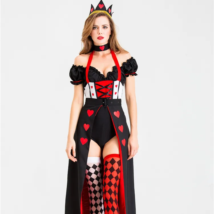 BJ046 Dress Up Red Heart Queen adult halloween costume cosplay For Adult Carnival Party Suit