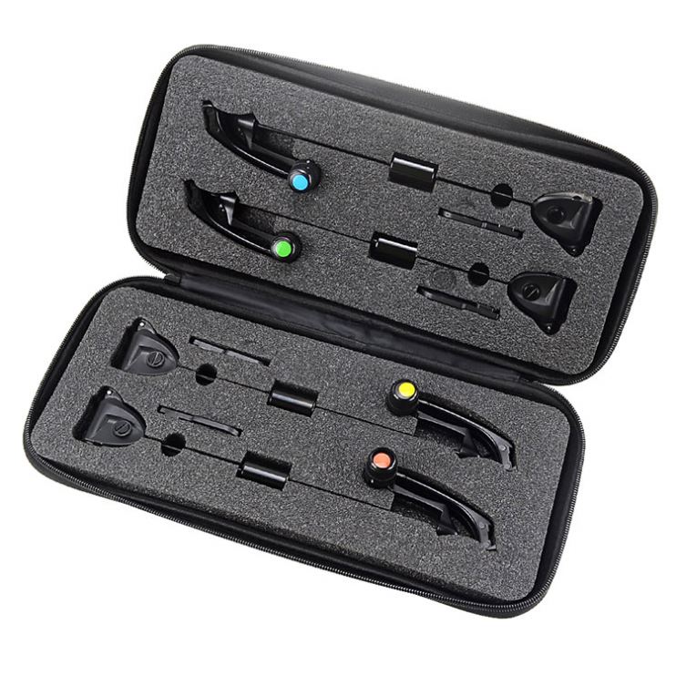 Carp Fishing Swingers Set in Case Illuminated drop off Indicators Led 4pcs colors in zipped protection fishing case