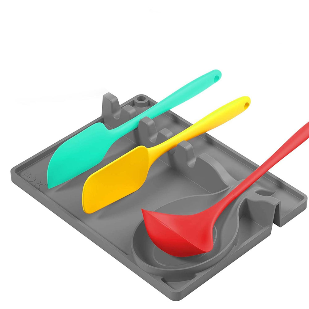 Silicone Spoon Rest with Drip Pad for Multiple Utensils.Silicone Utensil Rest 5 in 1 Larger Size Silicone Spoon Holder for Stove