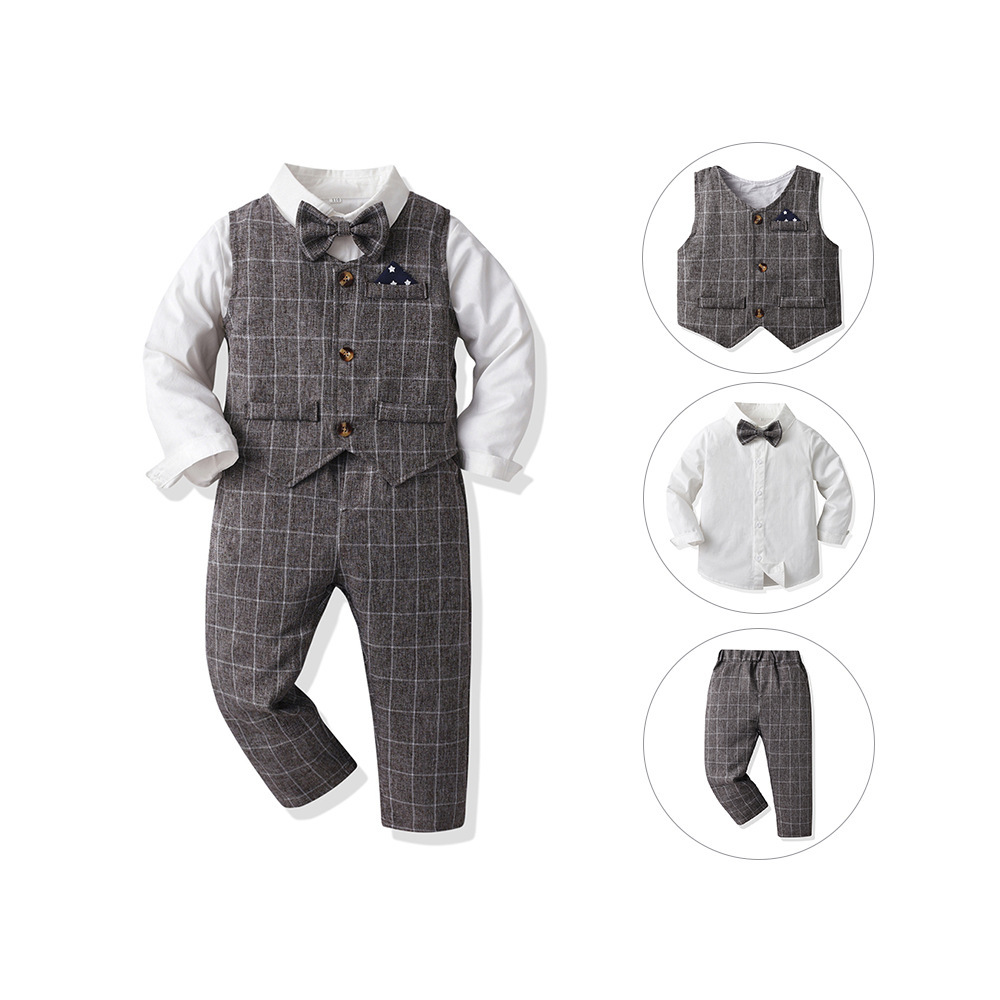 Children's clothing Gentleman's long sleeved shirt and vest three piece set Boys clothing sets