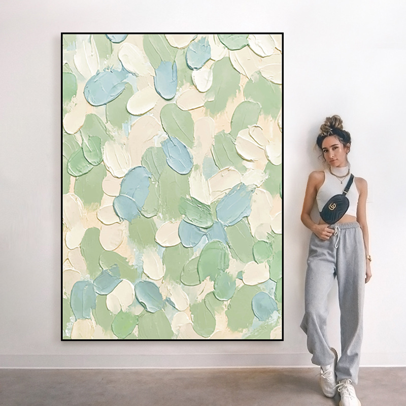 Thick Paint Grey 100% Hand-painted 3d Large Wall Art Decorative Textured Abstract Painting Acrylic White Green Oil Fabric Canvas