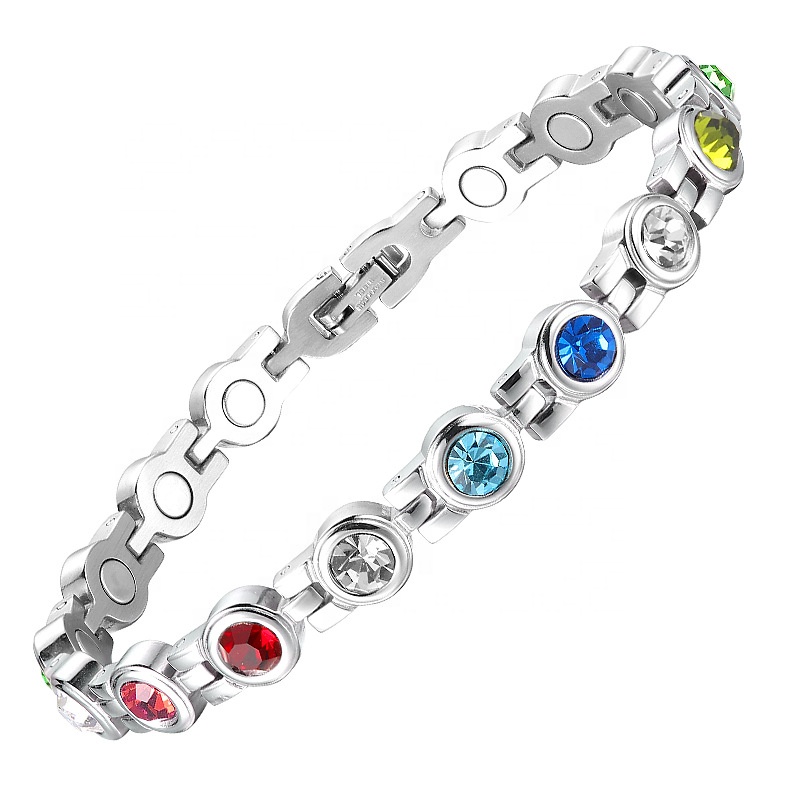 Anti Tarnishing Personalized Women Birthstone Bracelet Birthday Gifts Luxury Stainless Steel Magnets Inlay Magnetic Bracelet