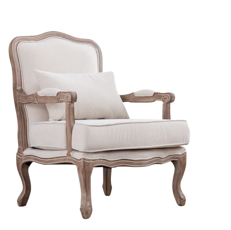 Single sofa tiger chair fabric leisure study high back solid wood stool European retro chair French American country