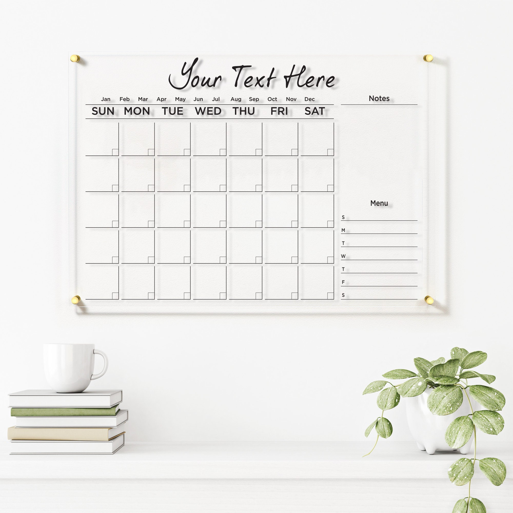 Custom Printing Clear Magnetic Acrylic Wall Calendar Board