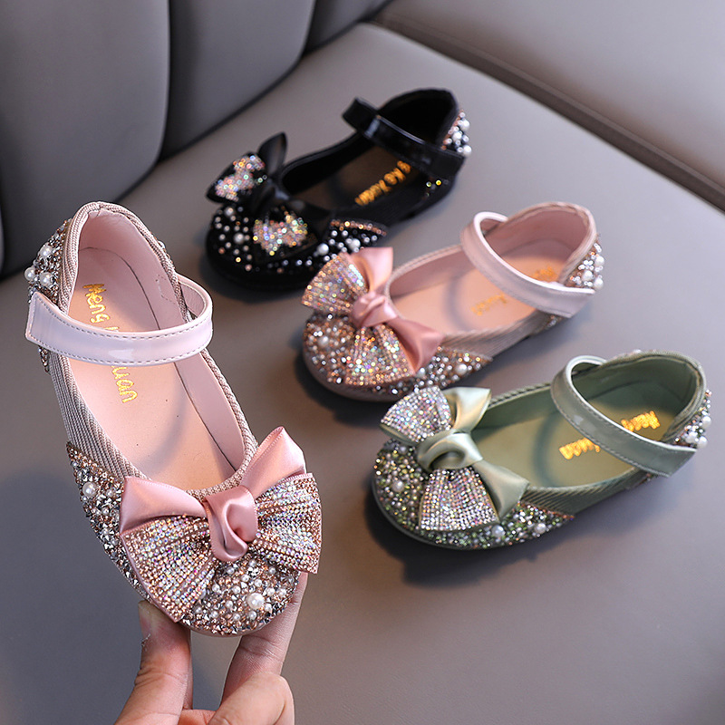 Girls' single shoes new casual colorful diamond bowknot dance shoes performance shoes for children
