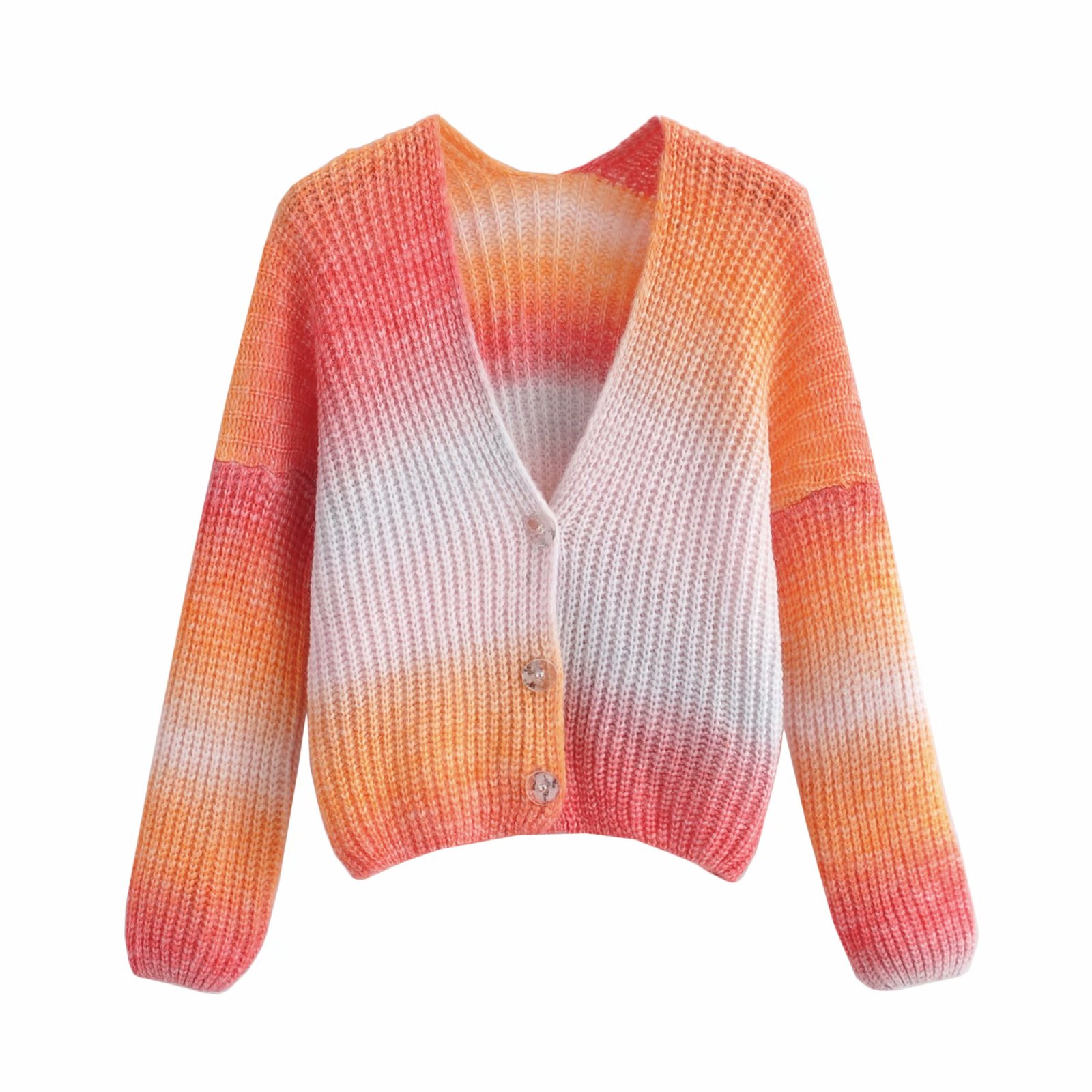 Women casual traf crop top autumn drop shoulder orange tie dye fuzzy knit cardigan women's sweaters