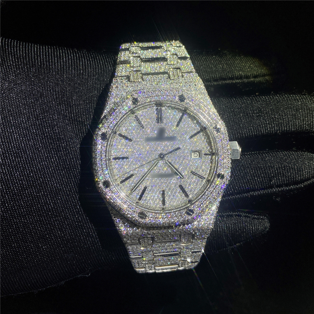 Роскошные ювелирные изделия с бриллиантовым циферблатом VVS Moissanite Iced Out часы