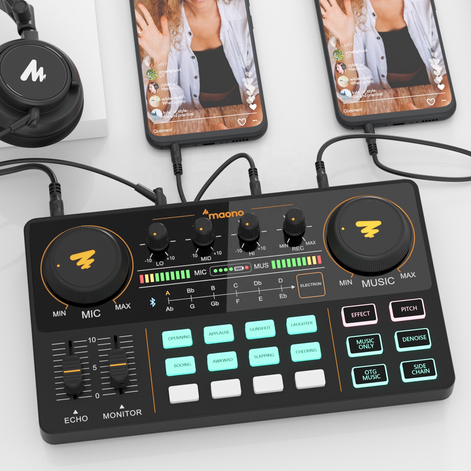 MAONO Профессиональная студия караоке мини DJ микшер с двойной вход для микрофона для двух человек в прямом эфире