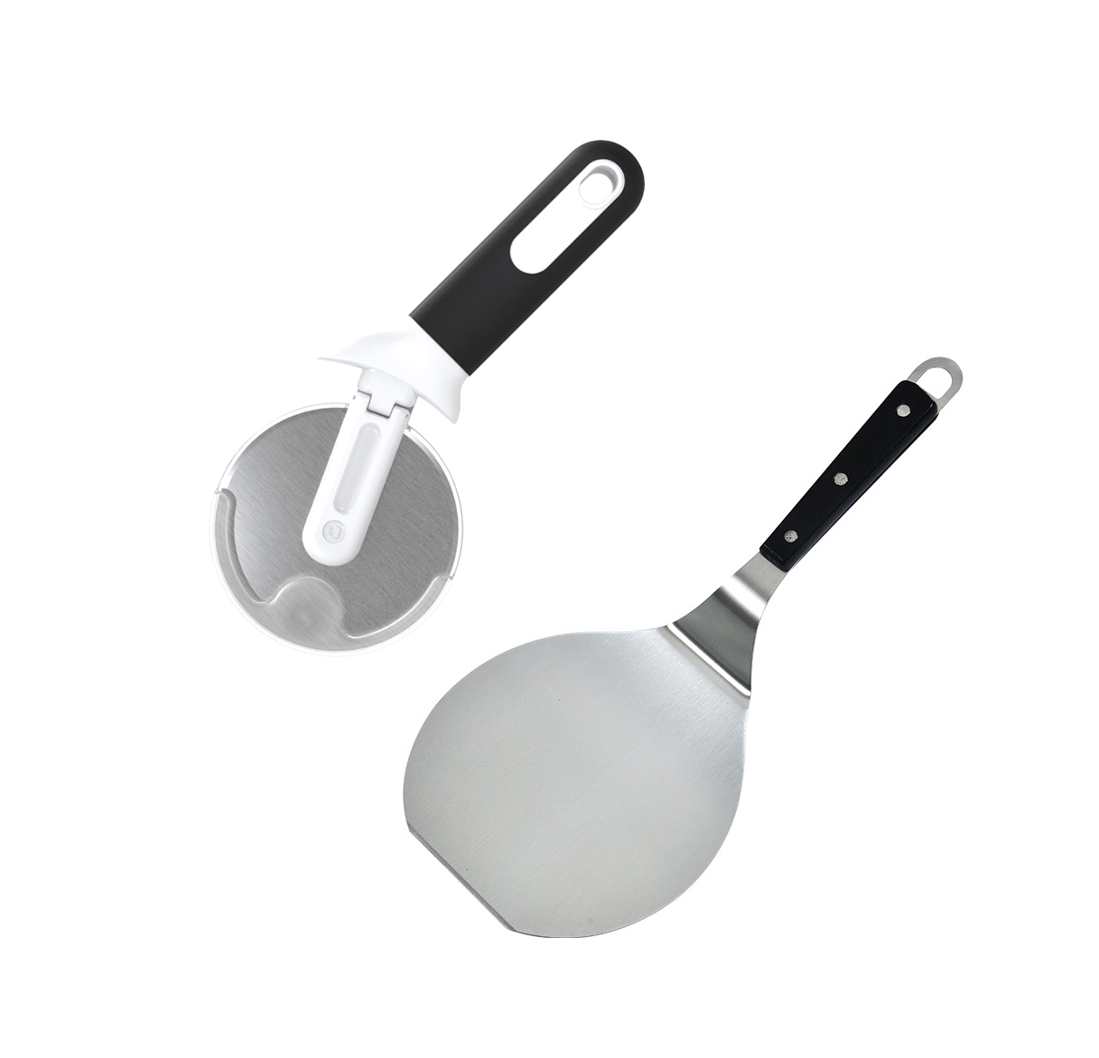 High Quality 2 Pieces Kitchen Detachable Protective Blade Guard Comfortable Handle Stainless Steel Pizza Shovel Cutter Kit