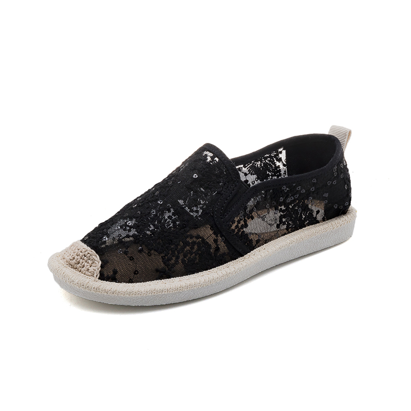 2019 free shipping flat shallow mouth breathable openwork lace fisherman shoes