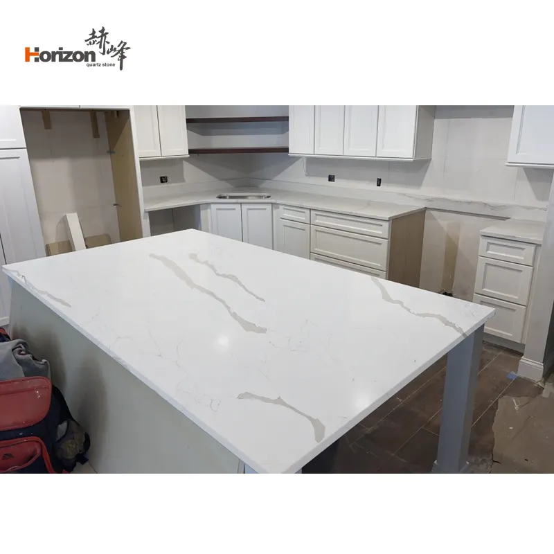 Horizon factory price kitchen polished artificial quartz stone slabs white calacatta quartz countertop