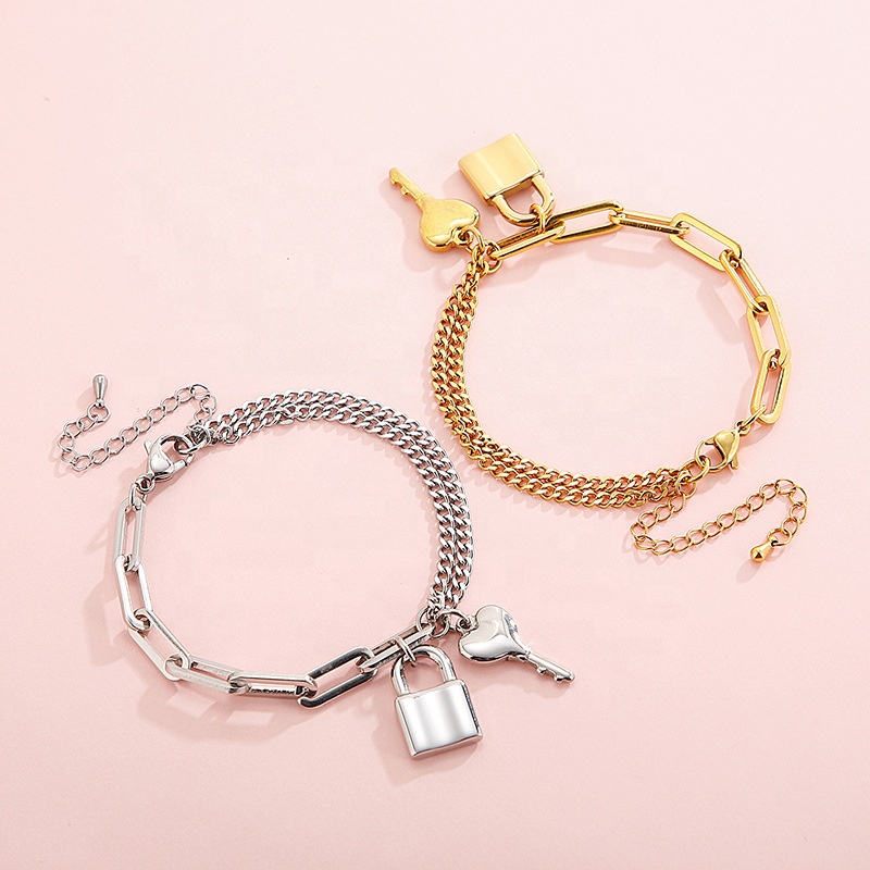 Aizhilin brazalete New Simple Titanium Steel Thick Chain Key Creative Lock Temperament Bohemian Bracelet For Women