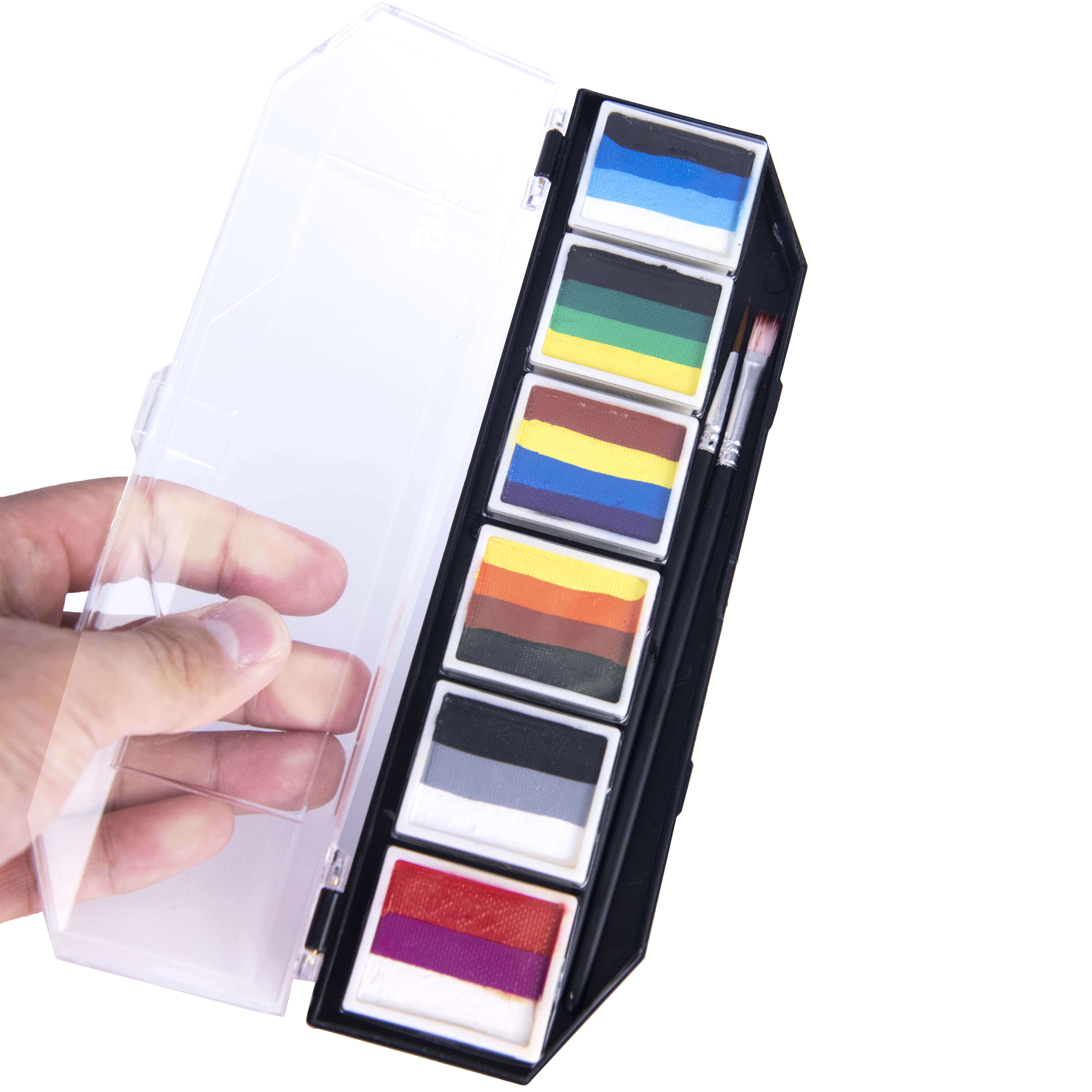 2021 new eco friendly rainbow split cake water activated glow face paint makeup kit