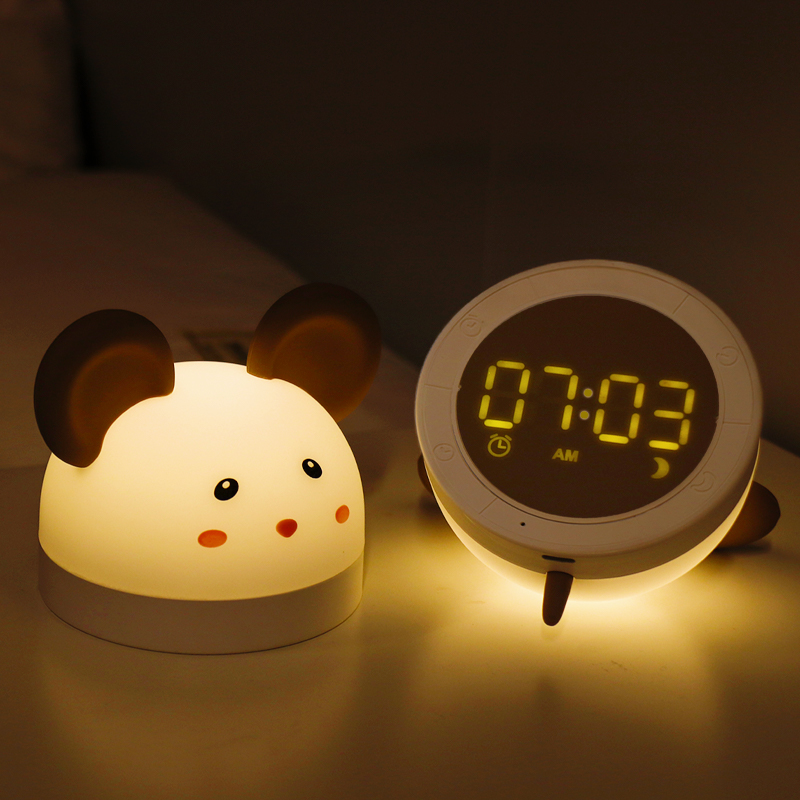 Ночной светильник Gulu mouse с мультяшным рисунком для детской комнаты, прикроватный детский цифровой будильник с USB-зарядкой, светильник для подарка на день рождения