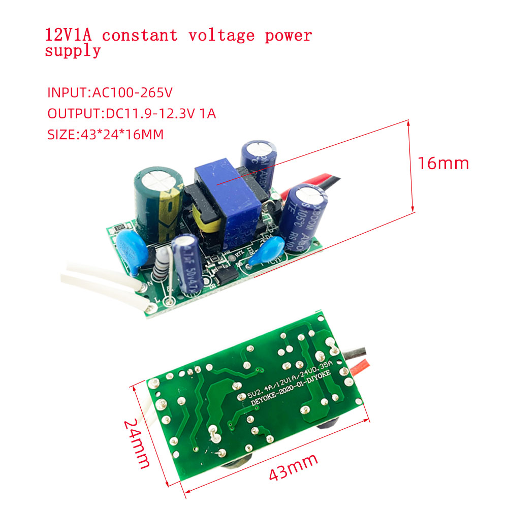 AC80 ~ 265V DC12V1A/43*24 CV Встроенная неизолированная плата для светодиодной лампы монитора двигателя вентилятора питания Djyoke фабрики горячие продажи