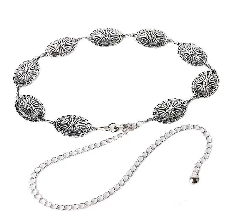 Ladies adjustable Metal Waist Chain Belt for Women Cowgirl Western Style for Dresses and Jeans-Waist Links Chain Belts