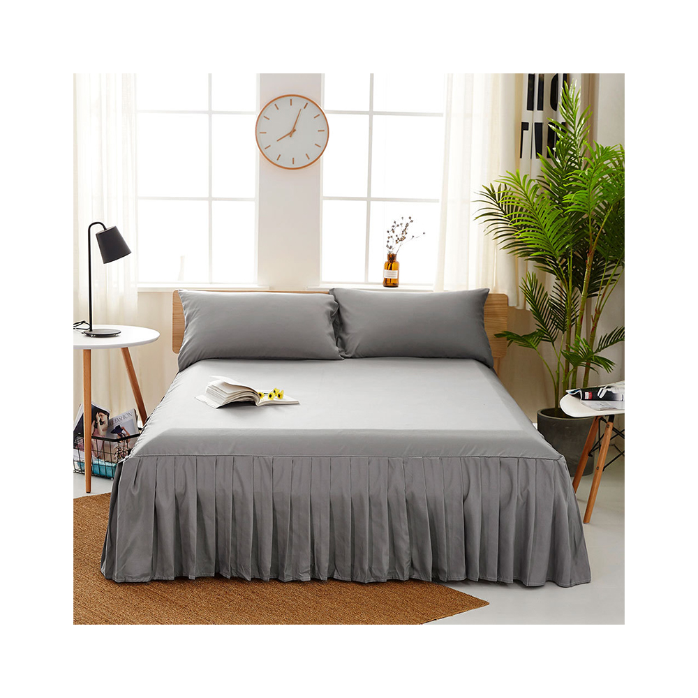 Wholesale 100% polyester bedspread lightweight solid color ruffle skirt bed sheets