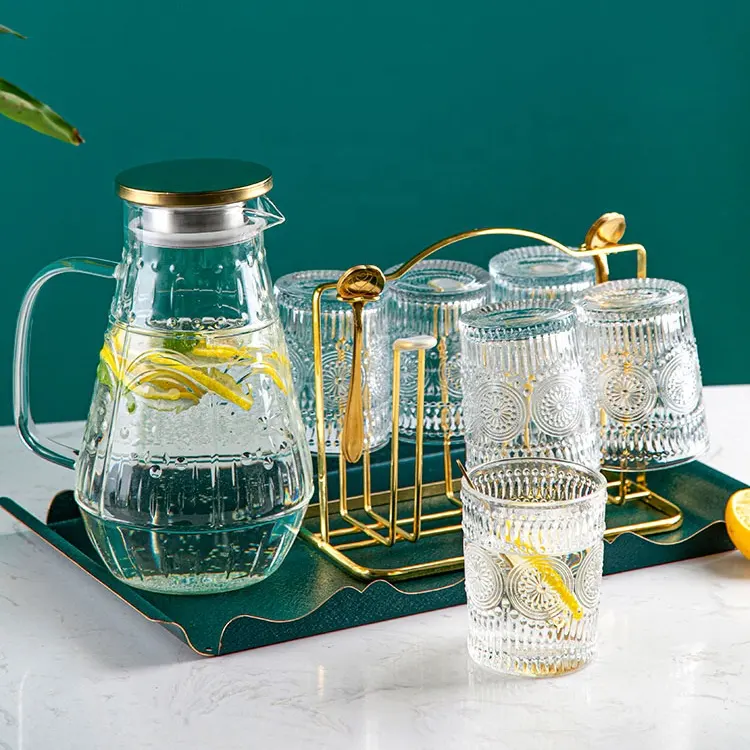 Glass Water Jug with Lid Borosilicate Glasses Water Carafe Pitcher
