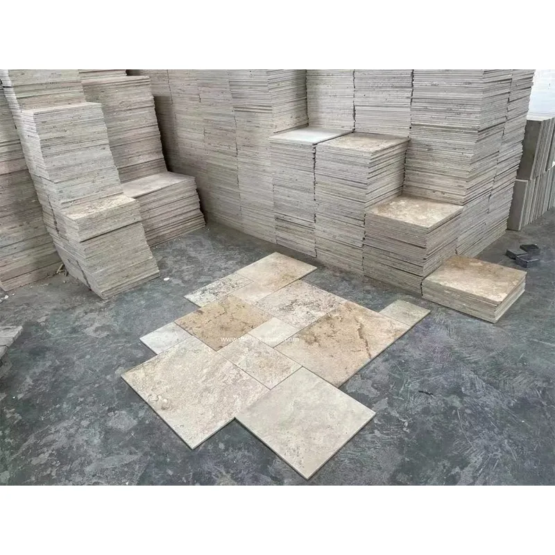 Chinese outdoor paver modern french pattern beige travertine stone tiles permeable pavers natural stone floor tiles