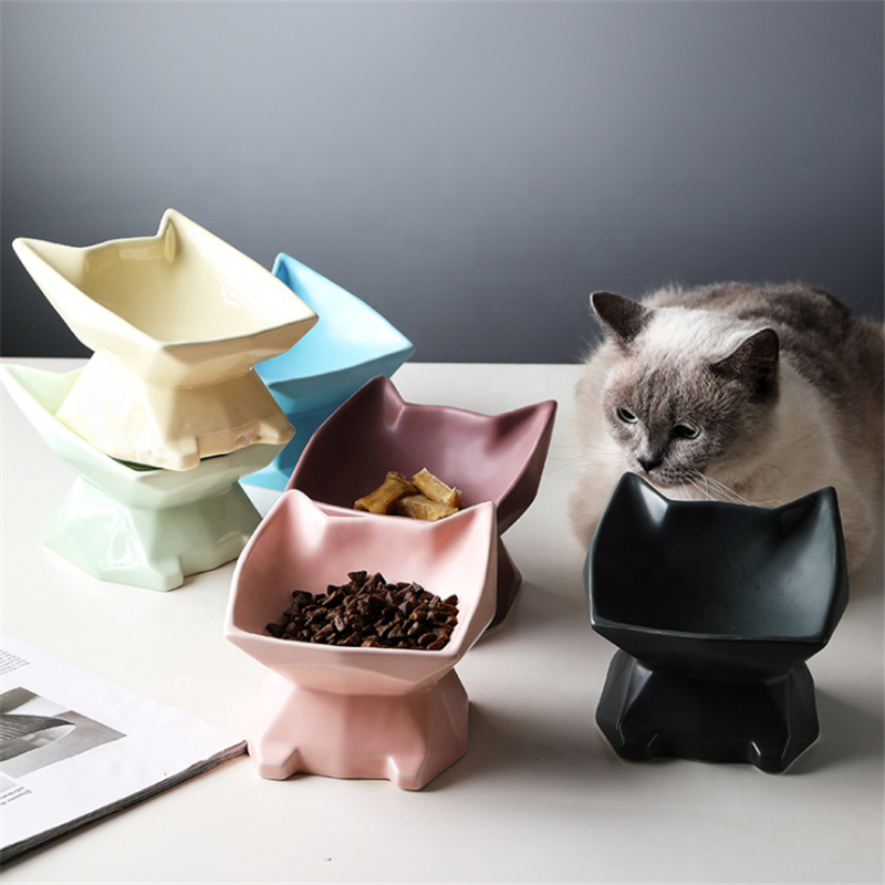 Backflow Prevention Ceramic Slanted Cat Dish Water Bowls Elevated Porcelain Pet Feeder Bowl Protect Cat's Spine