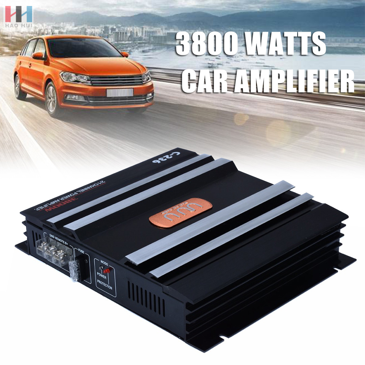C0029 C-236 3800W 12V 2 канала мощный автомобильный аудио усилитель мощности усилитель/комбо басовый алюминий