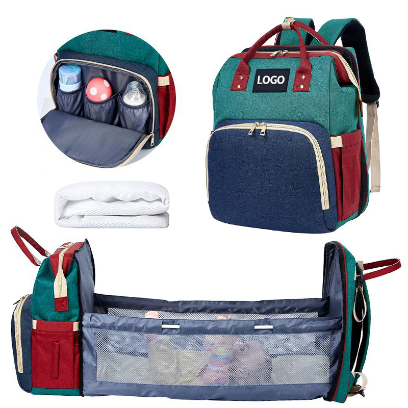 Custom 3 in 1 Crib waterproof travel bassinet nappy wet bag mom baby organizer mummy backpack Diaper Bags with changing station