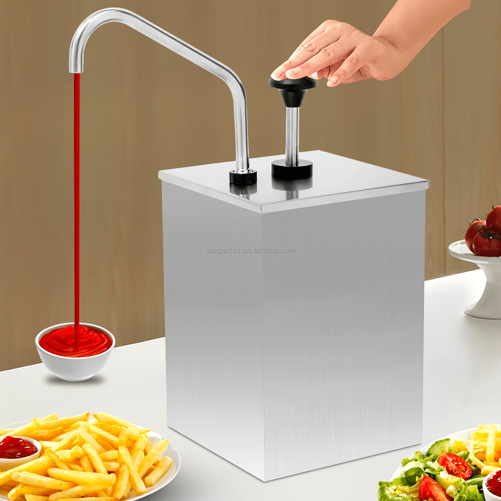 Commercial Stainless Steel 4L Sauce Dispenser Soy Ketchup Dispenser Pump