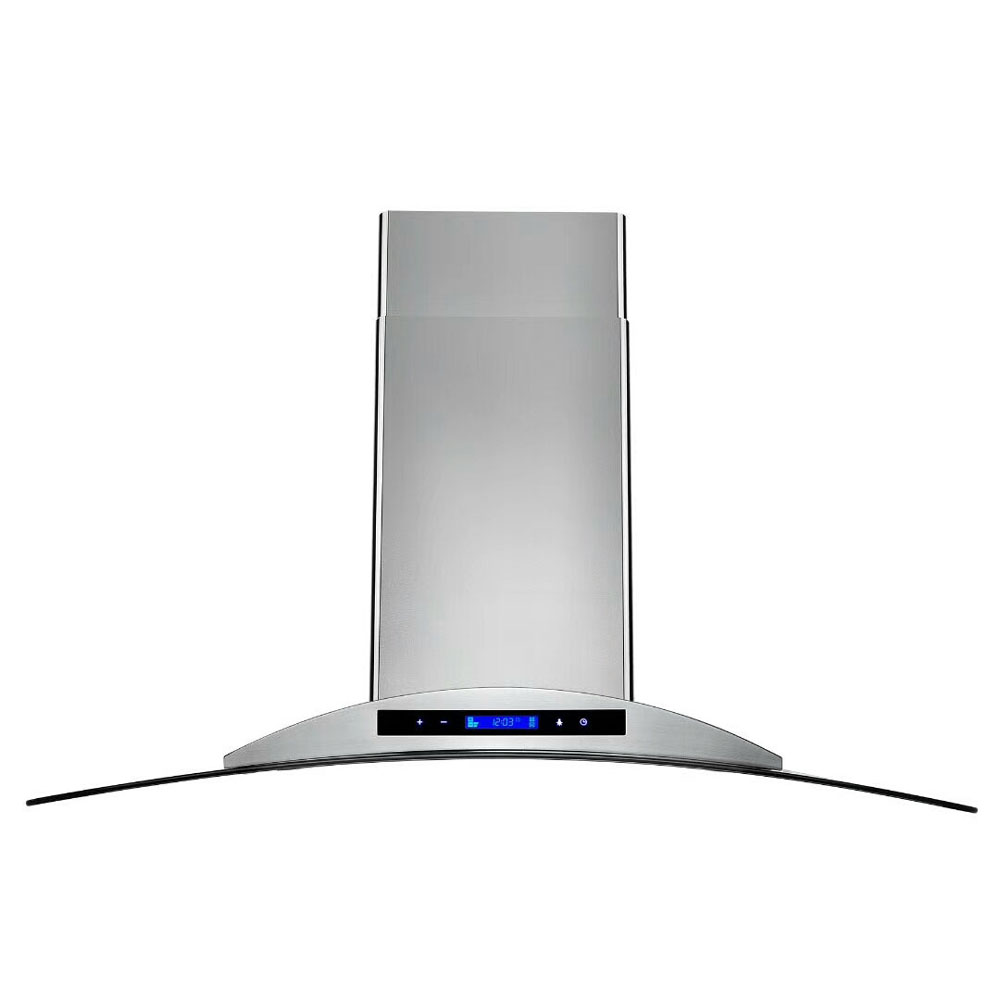 Beautiful Touch Button Low Noise Tempered Glass Panel Stainless Steel Cover Curved Glass Range Hood