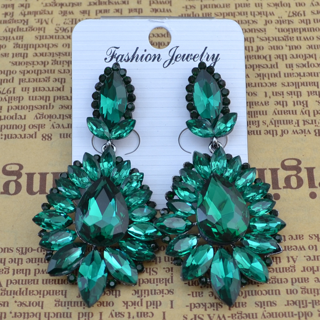 New Design Big Dangle Earrings for Woman Vintage Flower Crystal Statement Earrings Bridal Wedding Rhinestone Dangle Earring
