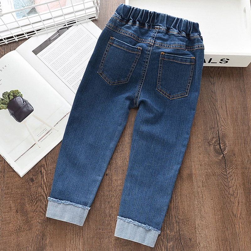 B61949A New fall 2019 denim pocket jeans for kids with long legs embroidered slacks