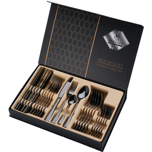 Amzn Top Seller 2024 Stainless Steel 24 Pieces 24Piece Silverware Case Spoons Forks Sets Flatware Gold 24 Pc 24Pcs Cutlery Set