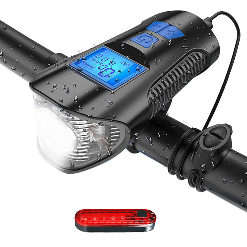 Waterproof Led Bicycle Light USB Rechargeable Front Flashlight Bike Tail lights with speedometer bell
