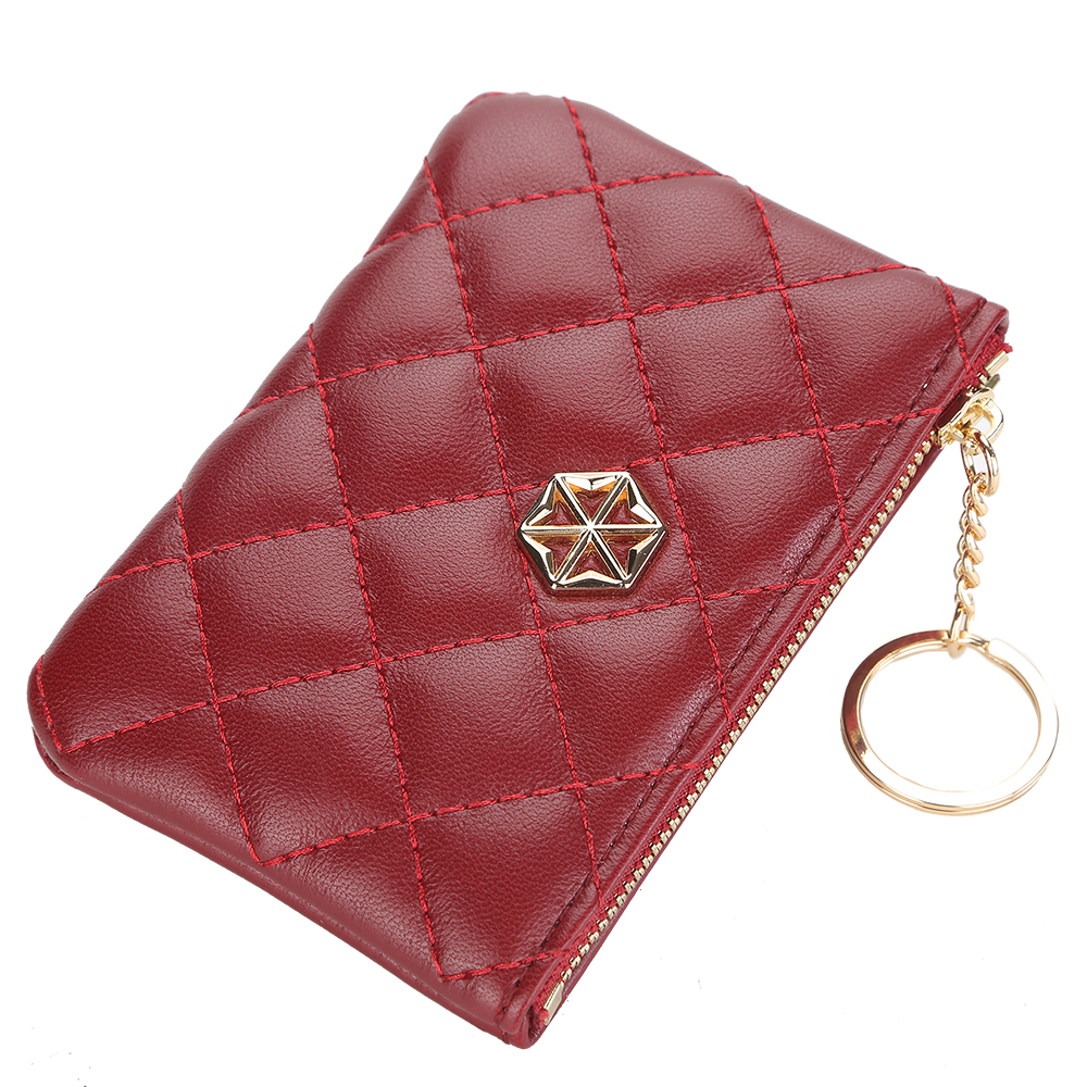 BOISEEN New Style PU Leather Short Diamond Lattice Pattern Coin Purse For Women With Zipper,Lady Card Wallet Case Key Holder