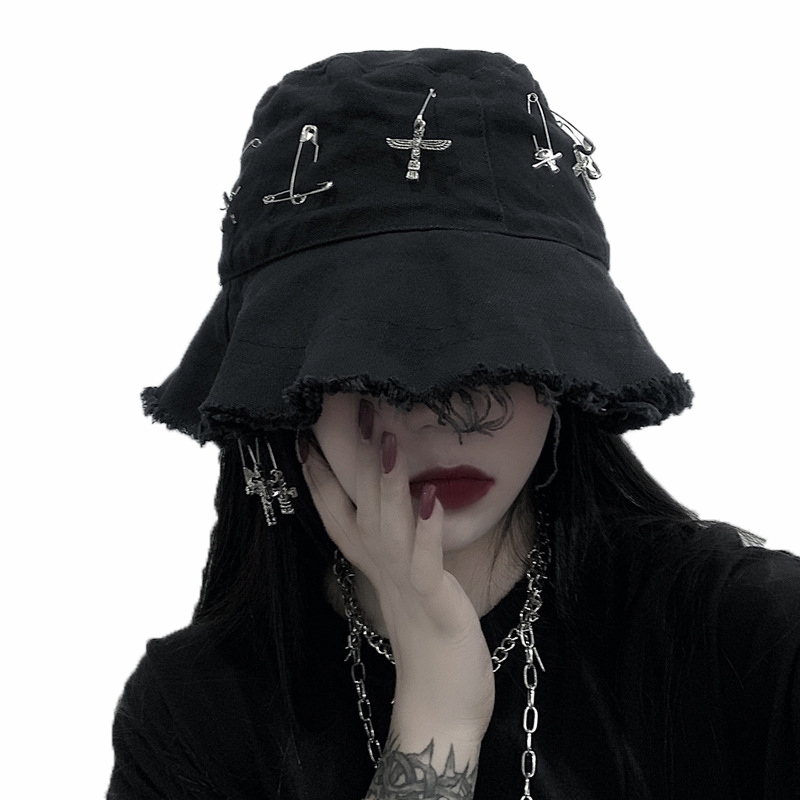 Женская шляпка в стиле Харадзюку Goth Girl, трендовая уличная Кепка в стиле хип-хоп, темно-синие шляпы в форме Креста, летняя шляпа гранж с полями, женская черная шляпа