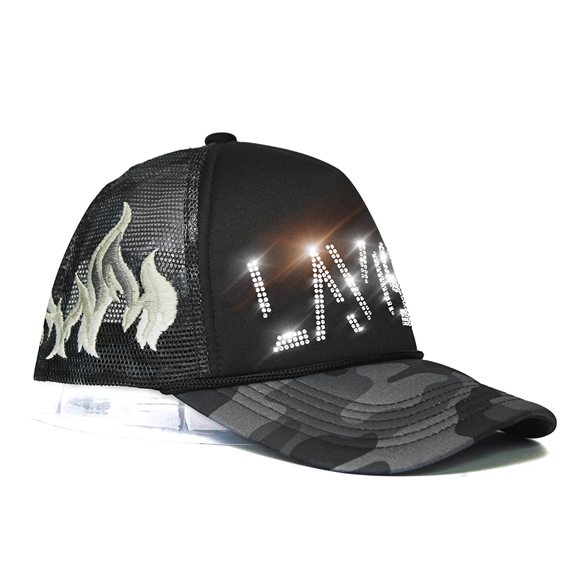 Customizable 5-Panel Baseball Cap with Crystal Rhinestones and Diamond Bling Embroidery
