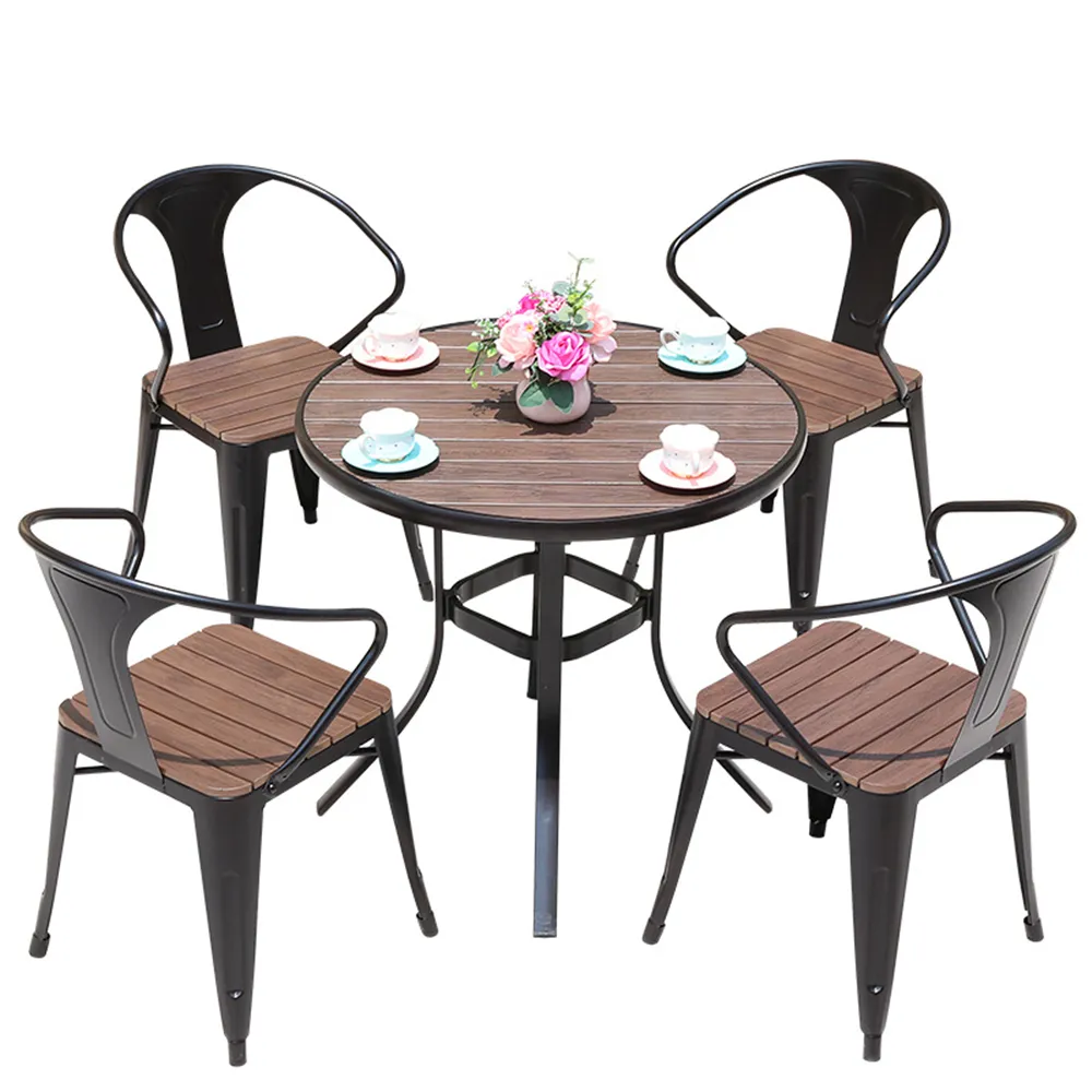 Outdoor aluminum restaurant furniture wood-plastic composite rectangle shape table and chairs