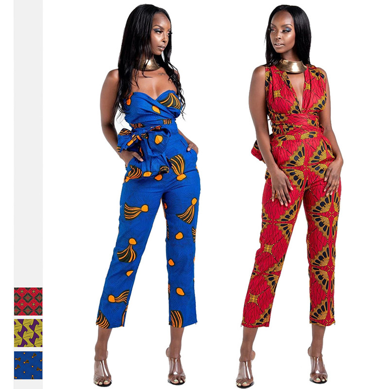 Various wearing fashionable sleeveless african pattern jump suits for women