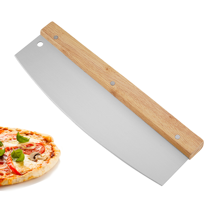 Stainless steel wooden handle pizza knife with hanging knife edge