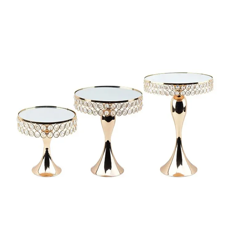 Y-Q072 Wholesale Wedding Gold Silver Metal Cake Stand Party Birthday Dessert Display Stand Wedding Crystal Mirror Cake Stand