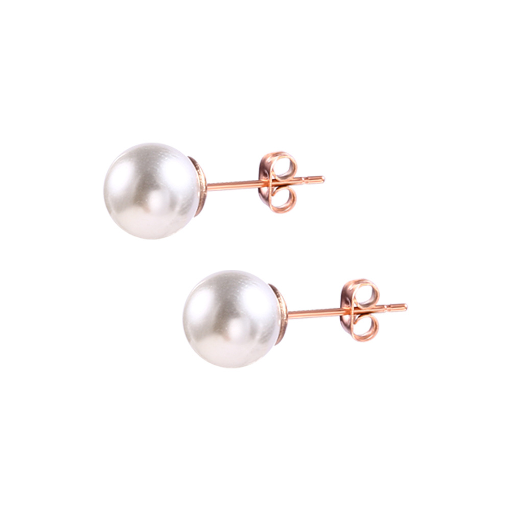 Wholesale Minimalist Jewelry 8mm Pearl Stainless Steel Round Ball Stud Earring