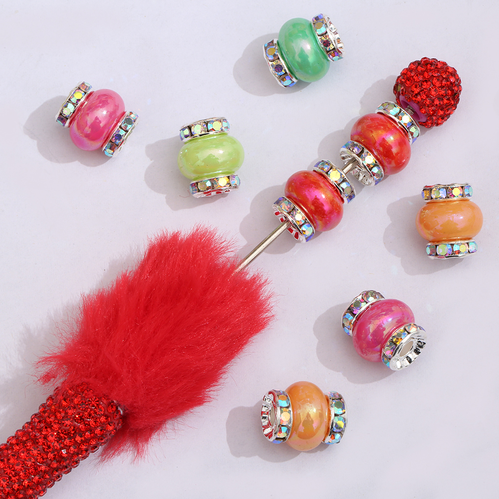 100pcs Colorful Acrylic Spacer Beads with Large Holes 15mm Rhinestone Decorative Beads for DIY Pens Keychains and Jewelry Making