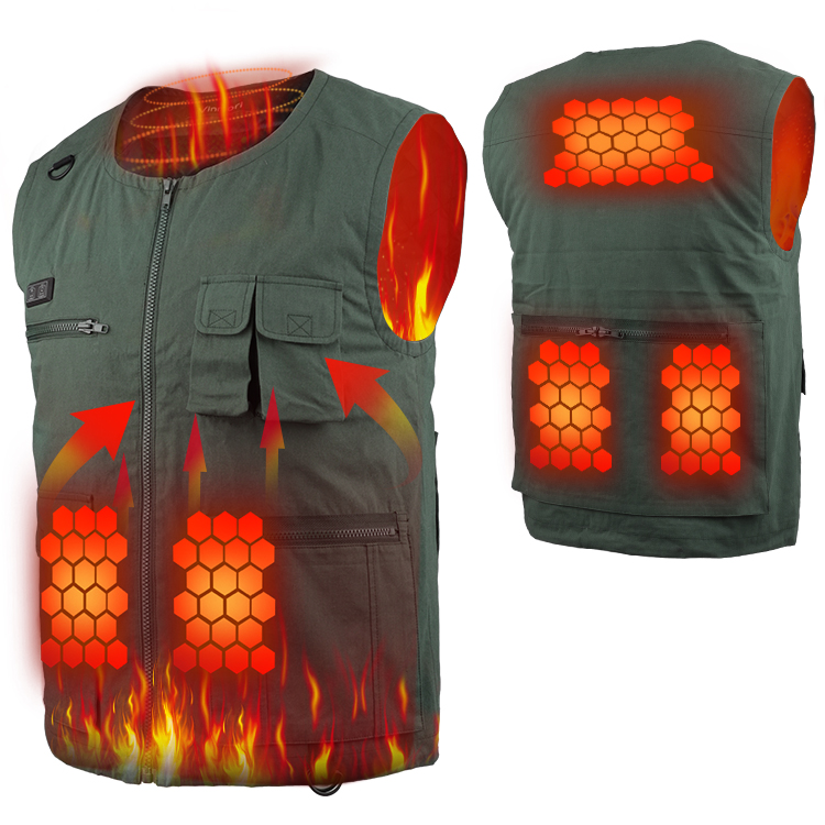 Winter Outdoor Requisite Warm Men's Multi Pockets Fishing USB Heated Fisherman Vest
