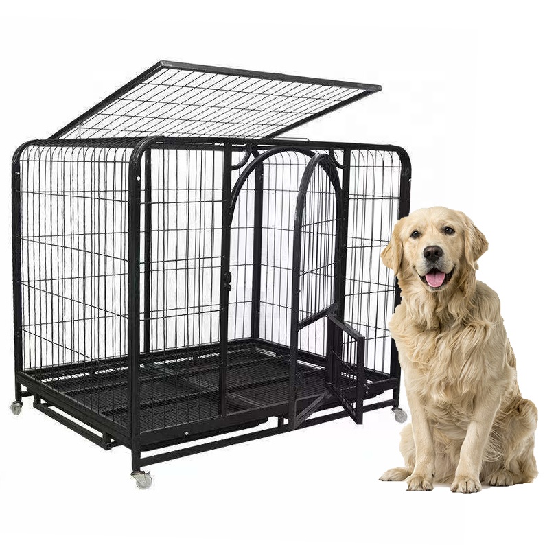 DIVTOP 42x28x37 Inch High Duty Metal Lock 2 Door Crate Plastic Tray Furnitur Animal Stainless Steel Luxury Pet Dog Cages.