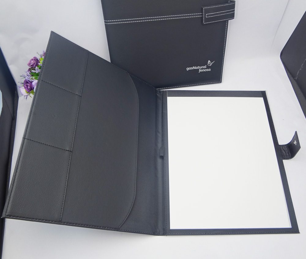 custom logo printed high quality black a4 pu leather portfolio