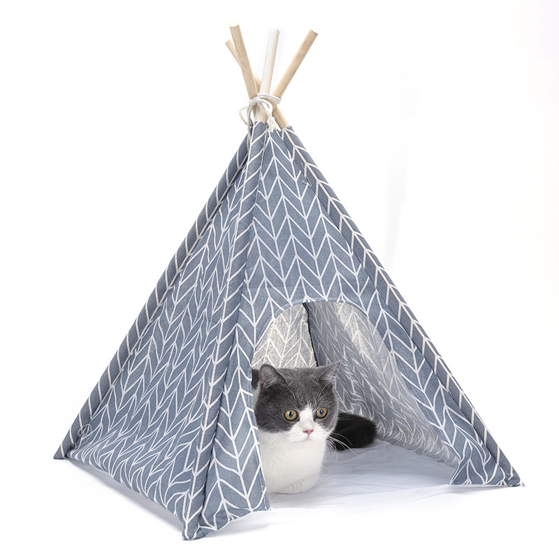 Pet wooden tent Diy Canvas Fabric Cat Teepee toy tent