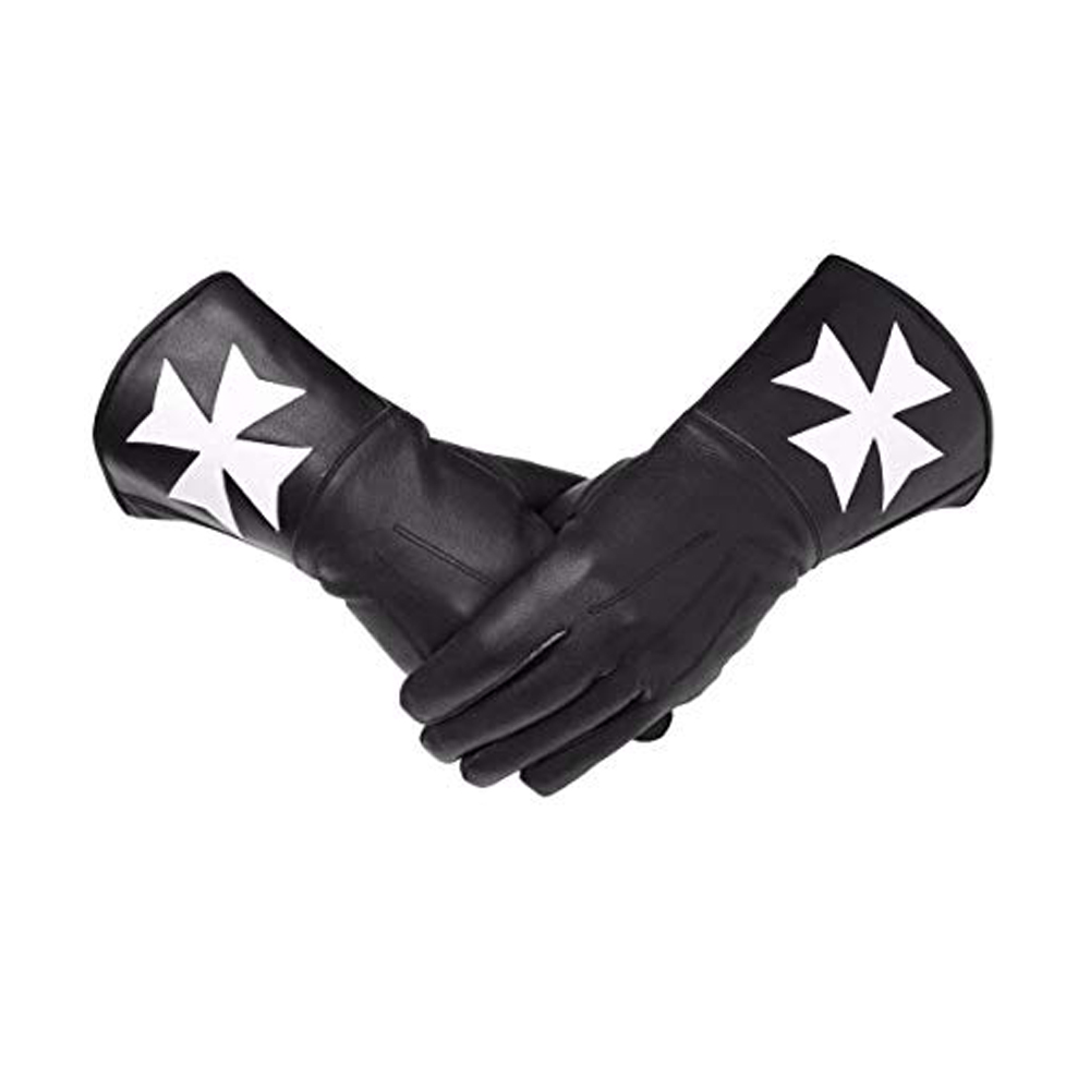 Masonic Knight Templar Black Gauntlets Soft Leather Gloves